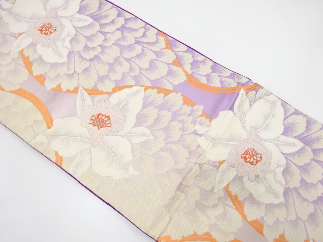 JAPANESE KIMONO / ANTIQUE FUKURO OBI / SILK / WOVEN FLOWER TATEWAKU PATTERN